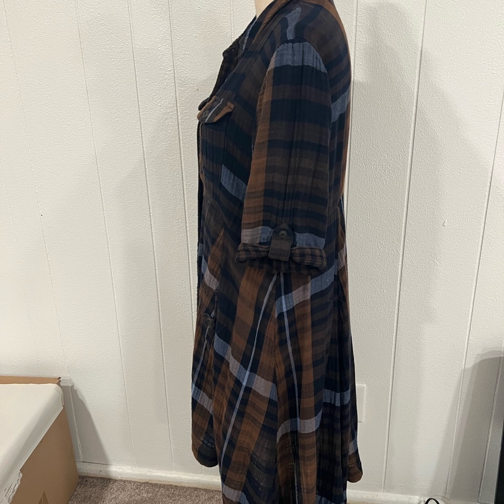 Chelsea & Theodore Brown and Blue Plaid Long Sleeve Dress - Picture 2 of 9